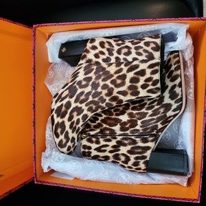 Tory Burch Leopard calf hair booties size 8